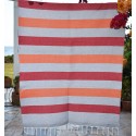Fouta orange et rouge doublée éponge